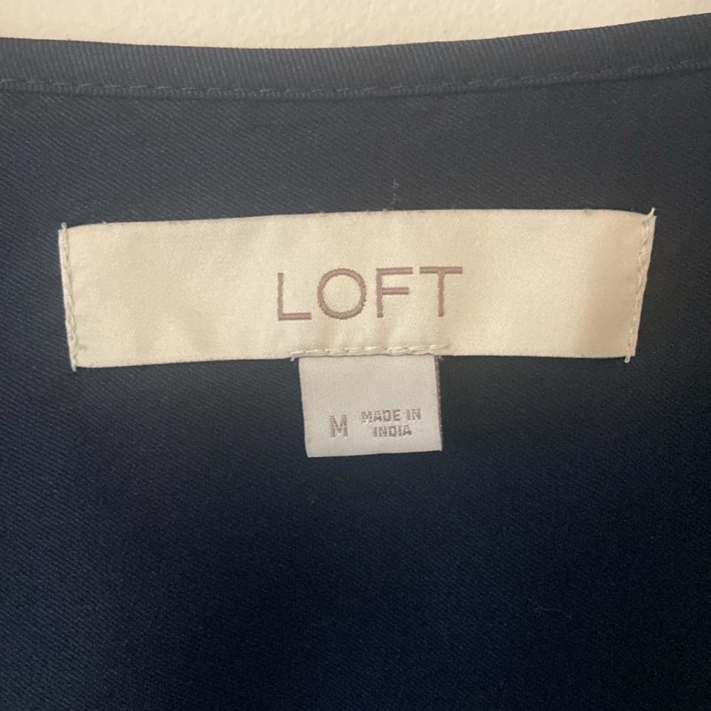 Loft Split Neck Navy Ruffle Blouse - image 5